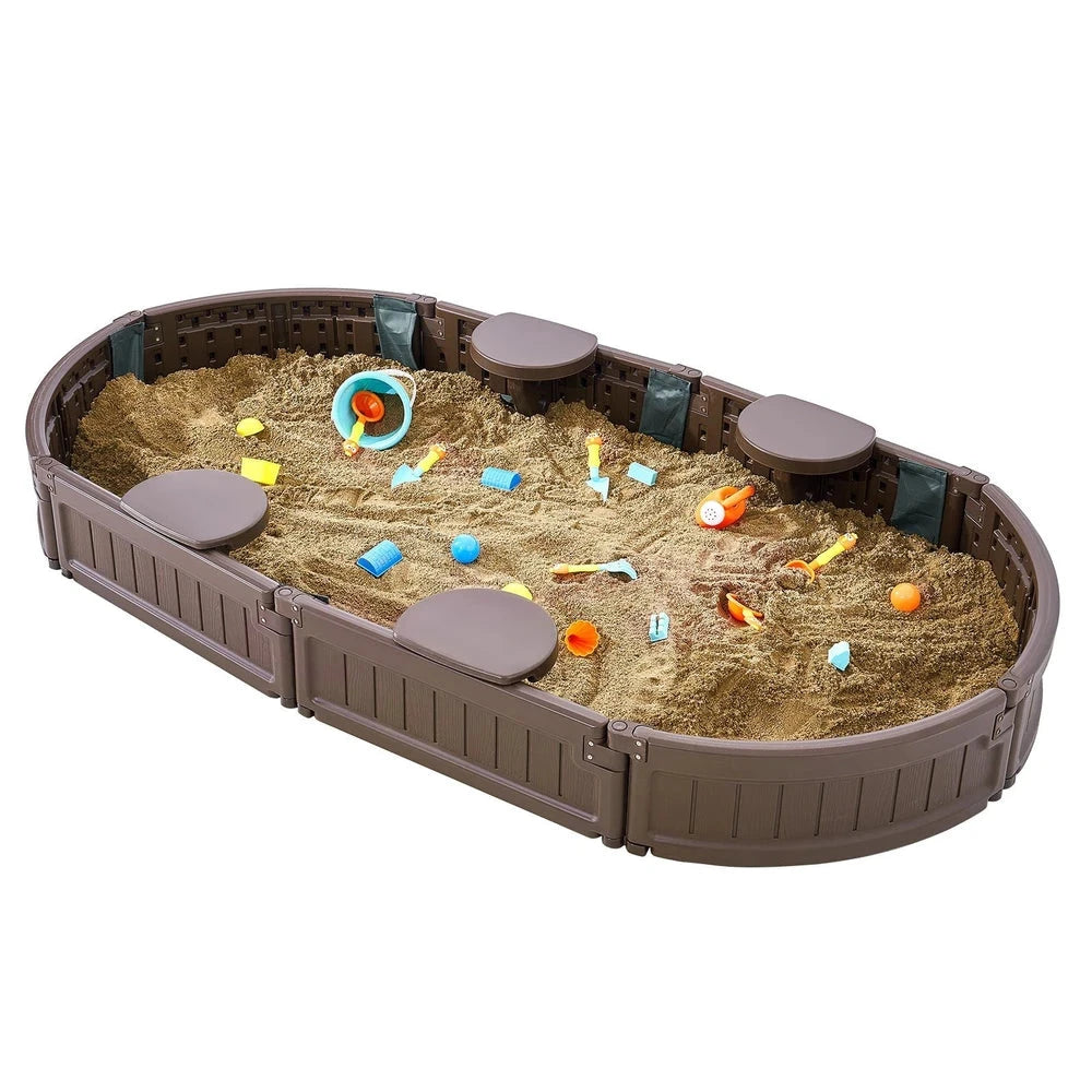 Oval Kids Sandbox – Durable HDPE Sandbox with Seating & Cover