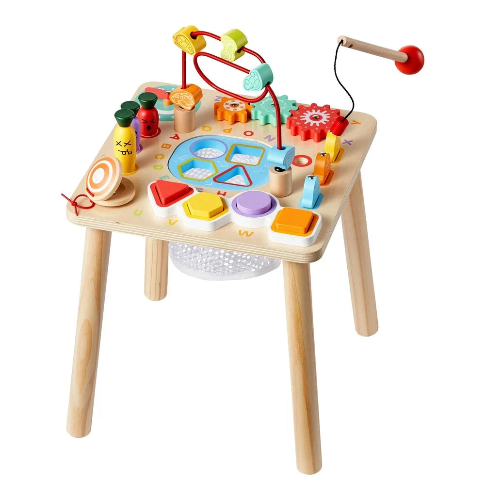 Wooden Montessori Activity Table – Multi-Activity Sensory Play Table for Toddlers