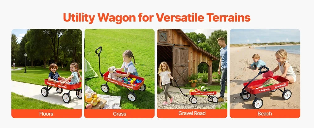 Pull-Along Wagon for Kids – Folding Utility Wagon, 176 lb Capacity (Red)