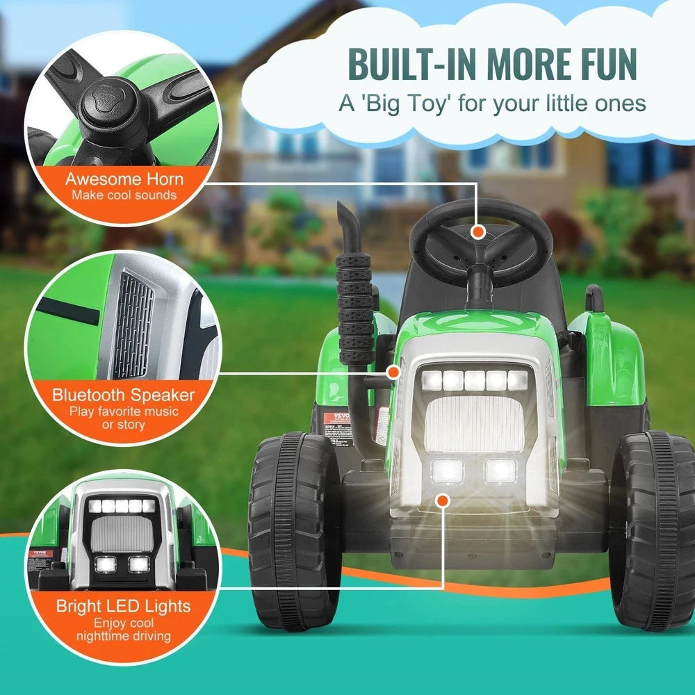 Kids 12V Electric Ride-On Tractor – Battery-Powered Trailer Set with Remote & Music