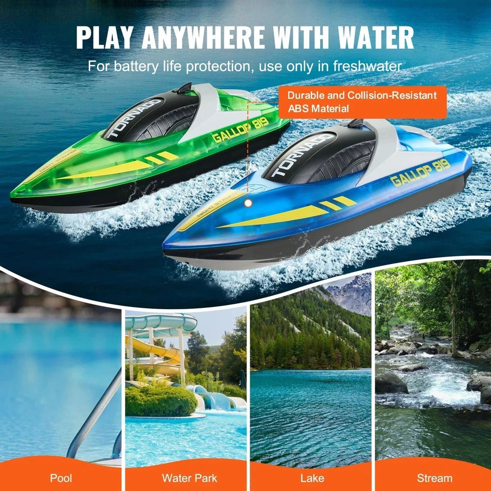 RC Racing Boat Set – Dual-Battery Waterproof Speedboat for Kids (Blue/Green)