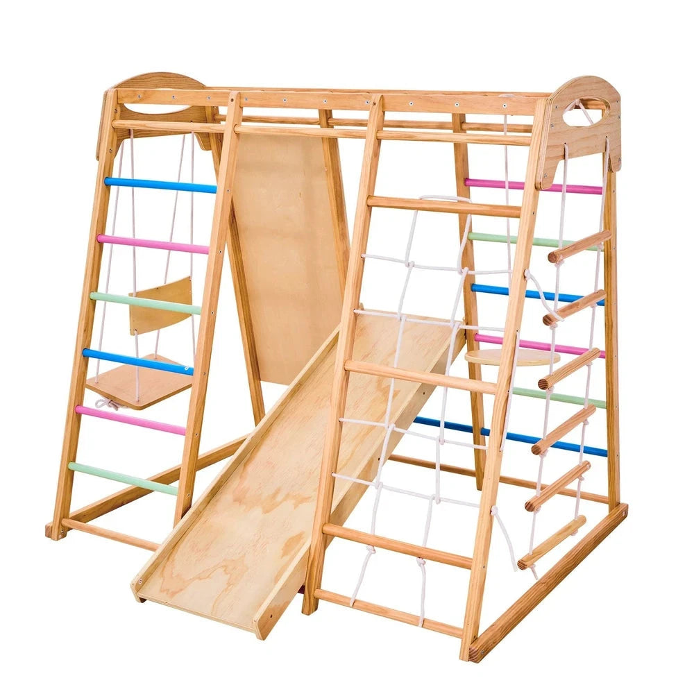 9-in-1 Wooden Montessori Jungle Gym – Indoor Climber with Monkey Bars & Slide