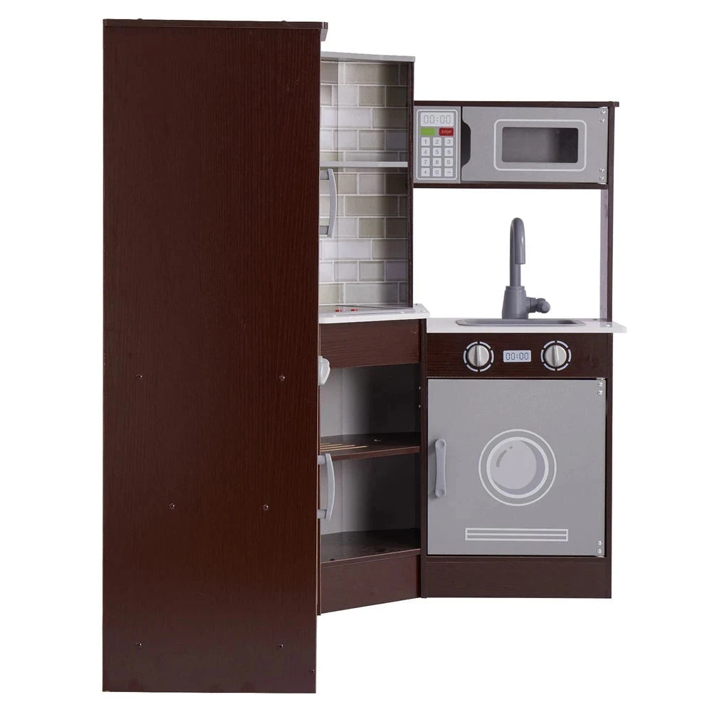 Wooden Corner Kitchen Playset – Pretend Play Kitchen with Sounds & Accessories