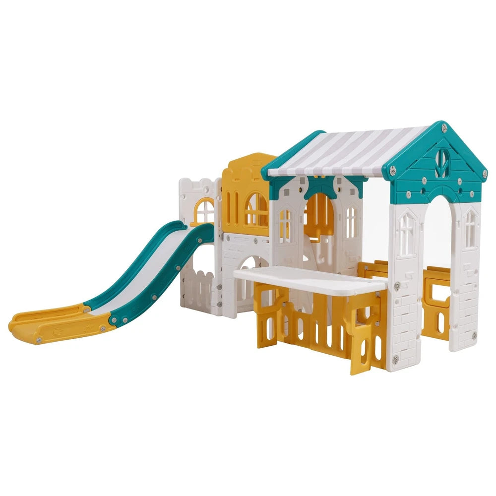 Toddler Outdoor Playhouse – Open Play Structure with Slide & Crawl Tunnel