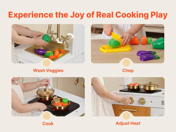 Wooden Play Kitchen – Pretend Kitchen with Oven, Stove, Lights & Sounds