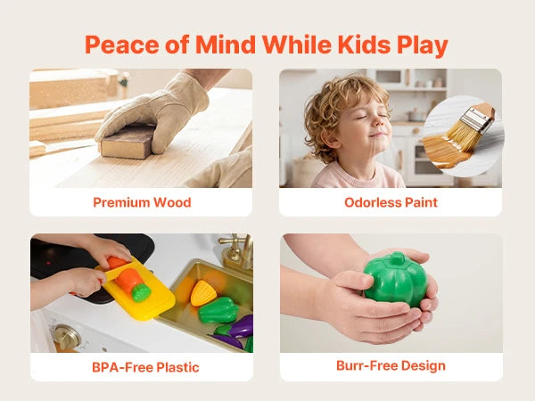 Wooden Play Kitchen – Pretend Kitchen with Oven, Stove, Lights & Sounds