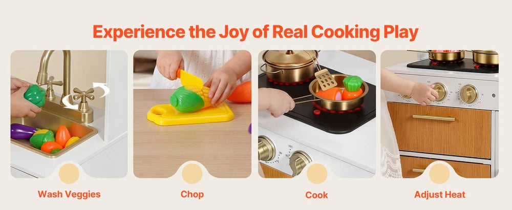 Wooden Play Kitchen – Pretend Kitchen with Oven, Stove, Lights & Sounds