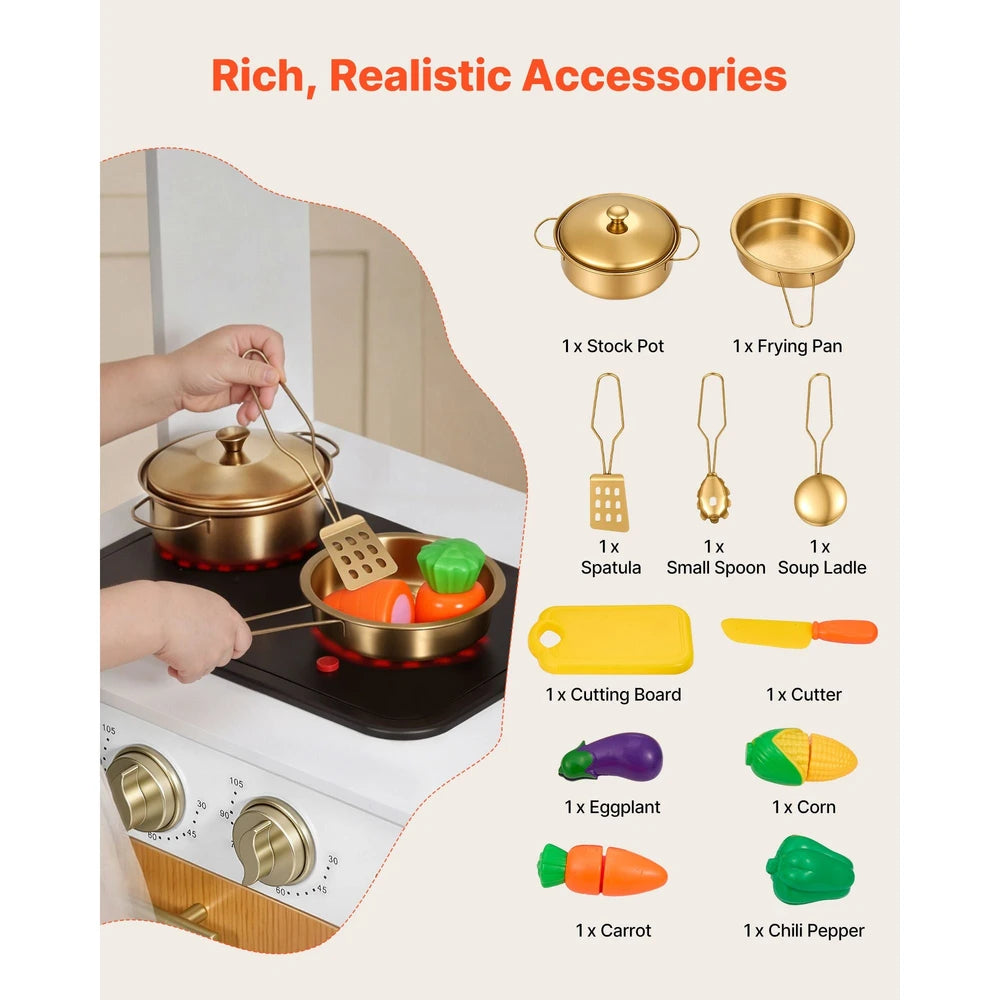Wooden Play Kitchen – Pretend Kitchen with Oven, Stove, Lights & Sounds