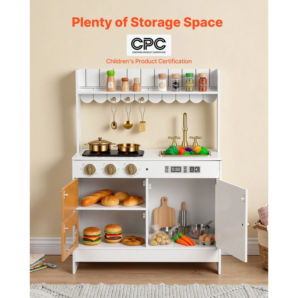 Wooden Play Kitchen – Pretend Kitchen with Oven, Stove, Lights & Sounds