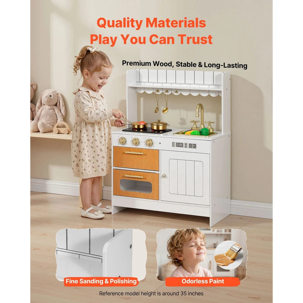 Wooden Play Kitchen – Pretend Kitchen with Oven, Stove, Lights & Sounds