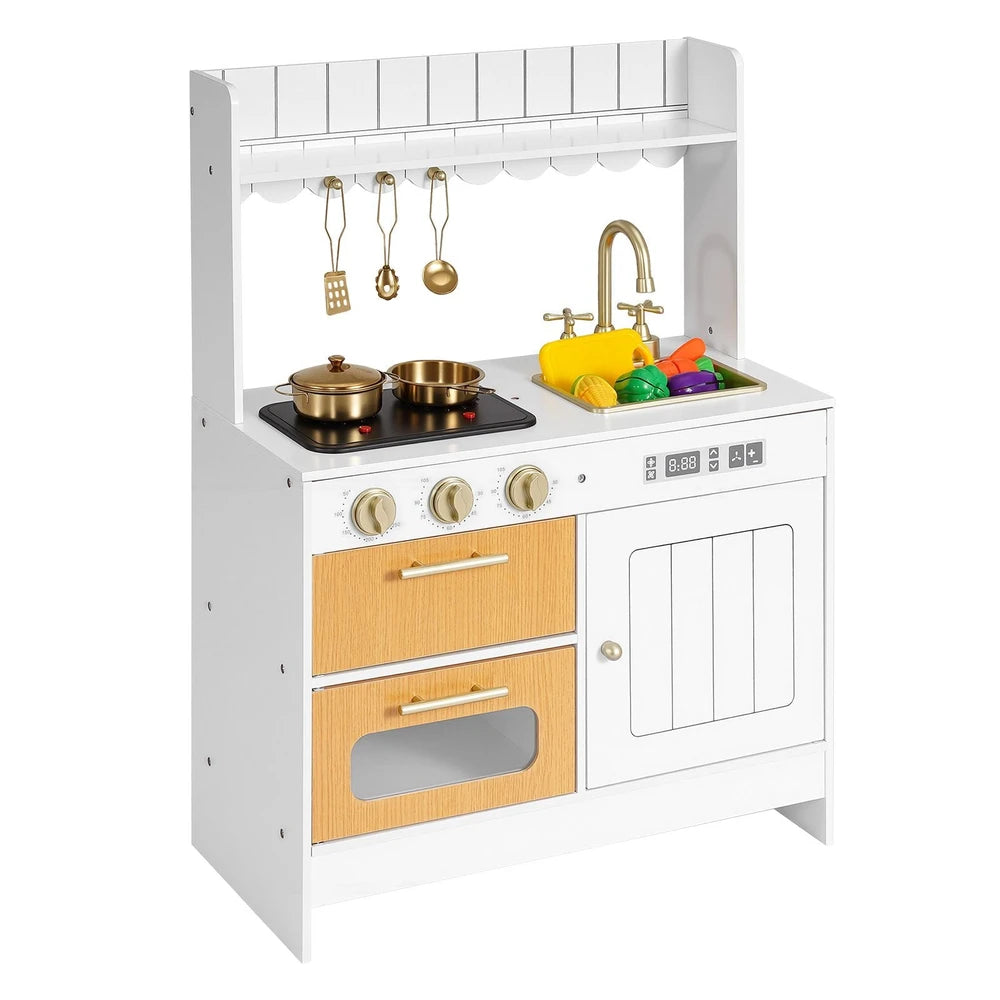 Wooden Play Kitchen – Pretend Kitchen with Oven, Stove, Lights & Sounds
