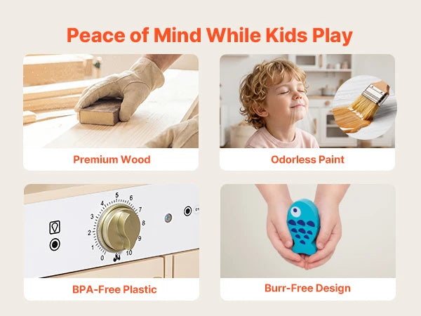 Wooden Play Kitchen – Pretend Kitchen with Ice Maker, Lights & Sounds