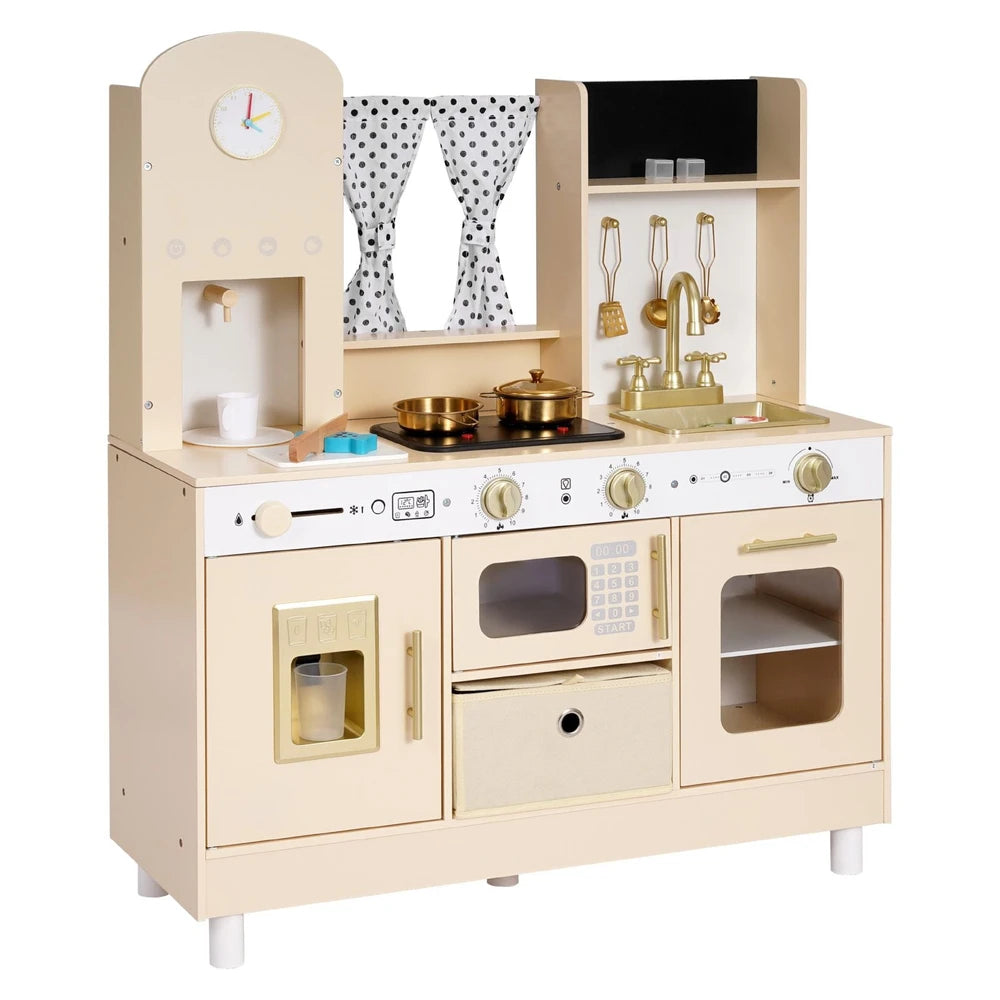 Wooden Play Kitchen – Pretend Kitchen with Ice Maker, Lights & Sounds
