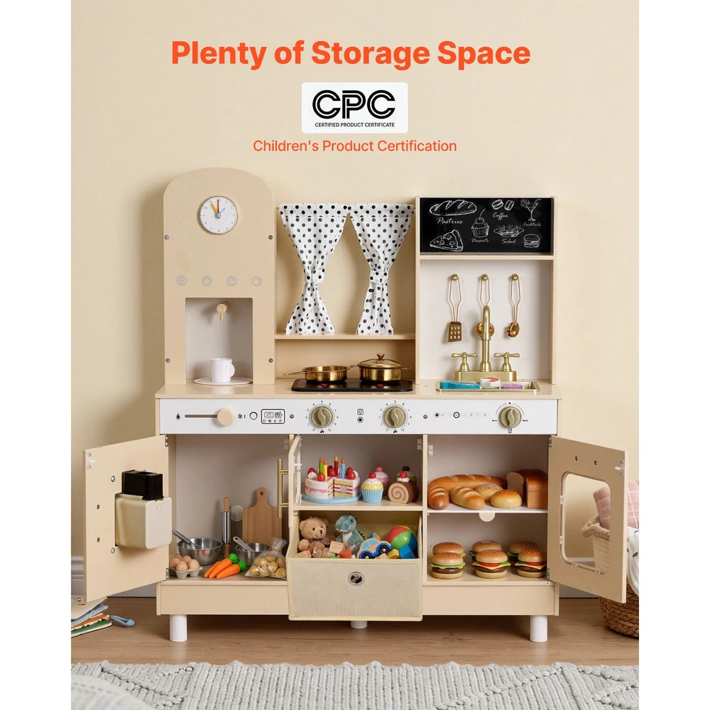 Wooden Play Kitchen – Pretend Kitchen with Ice Maker, Lights & Sounds