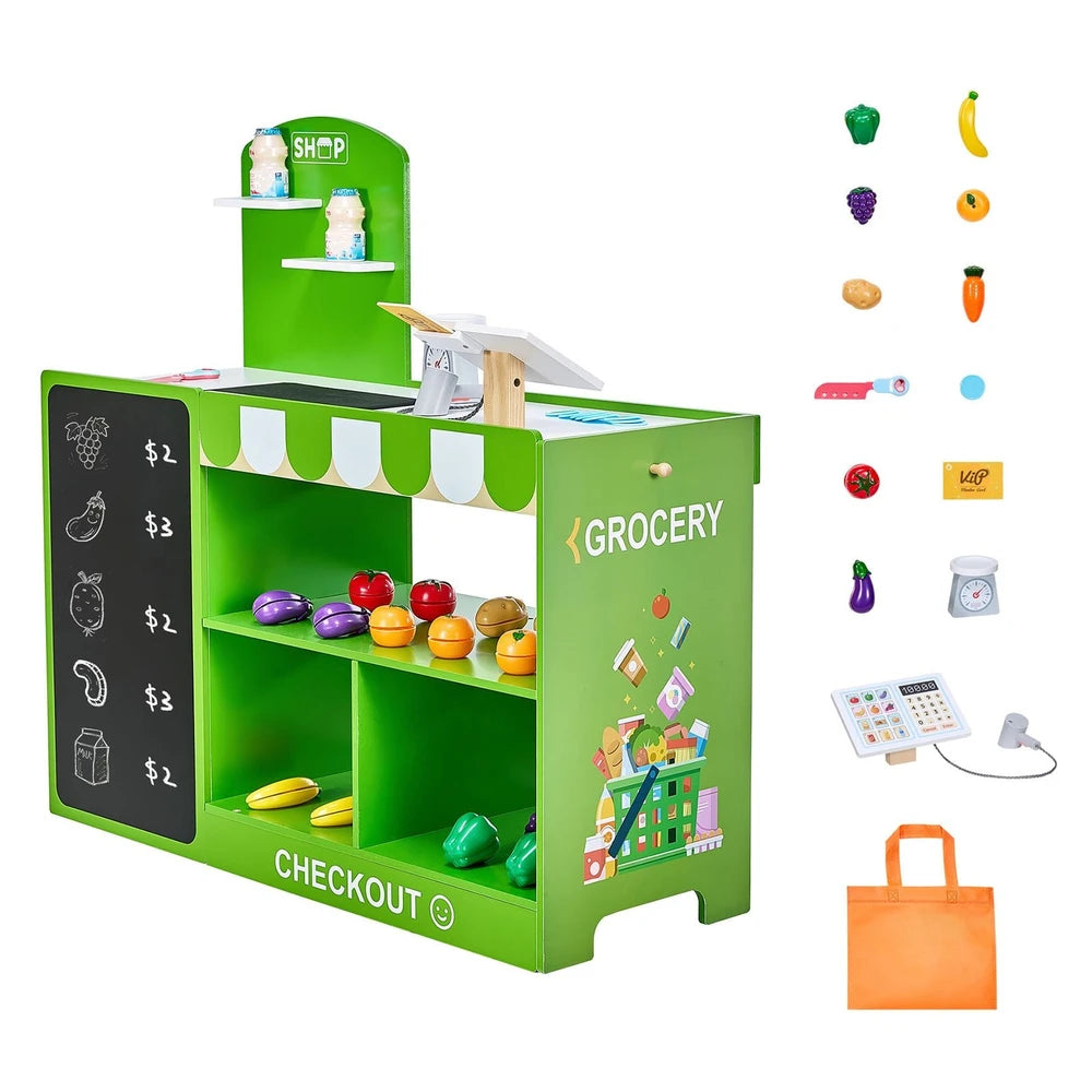 Wooden Grocery Store Playset – Pretend Market Stand for Kids