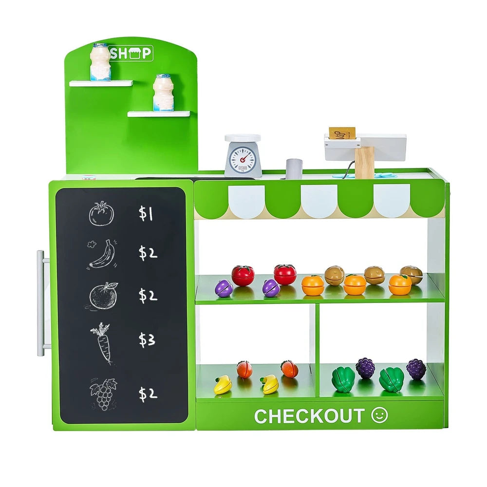 Wooden Grocery Store Playset – Pretend Market Stand for Kids