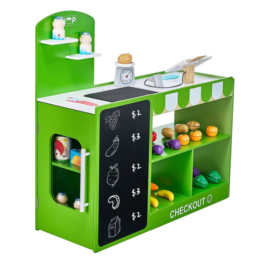 Wooden Grocery Store Playset – Pretend Market Stand for Kids