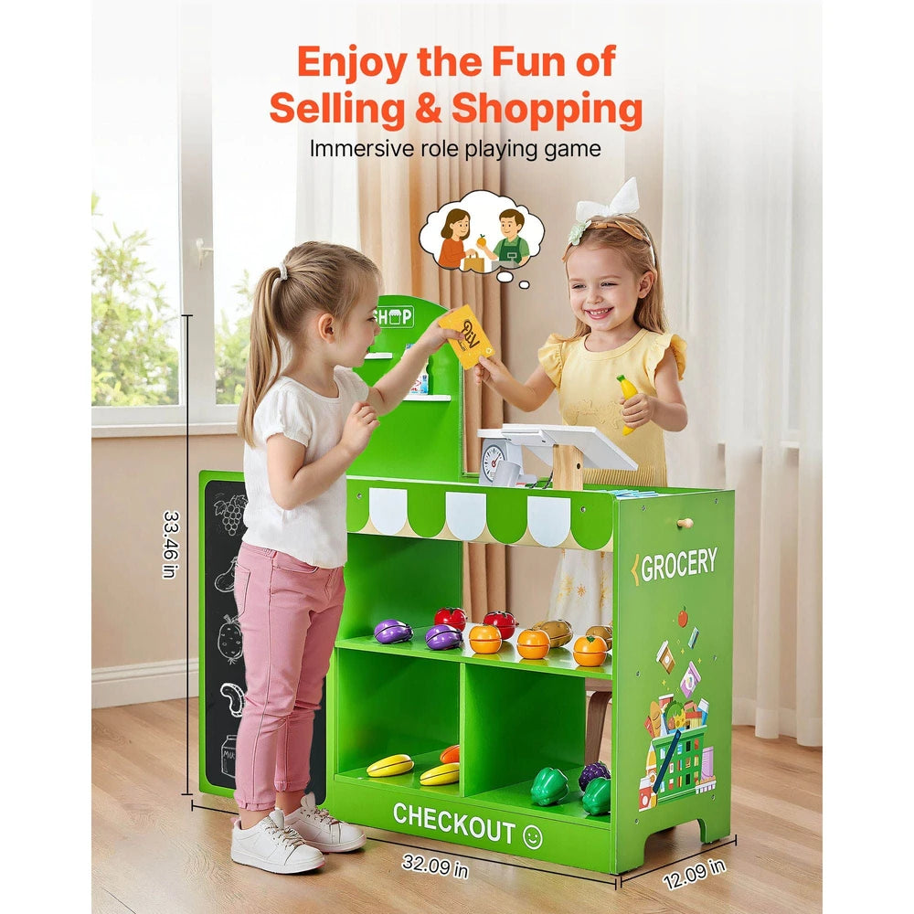 Wooden Grocery Store Playset – Pretend Market Stand for Kids