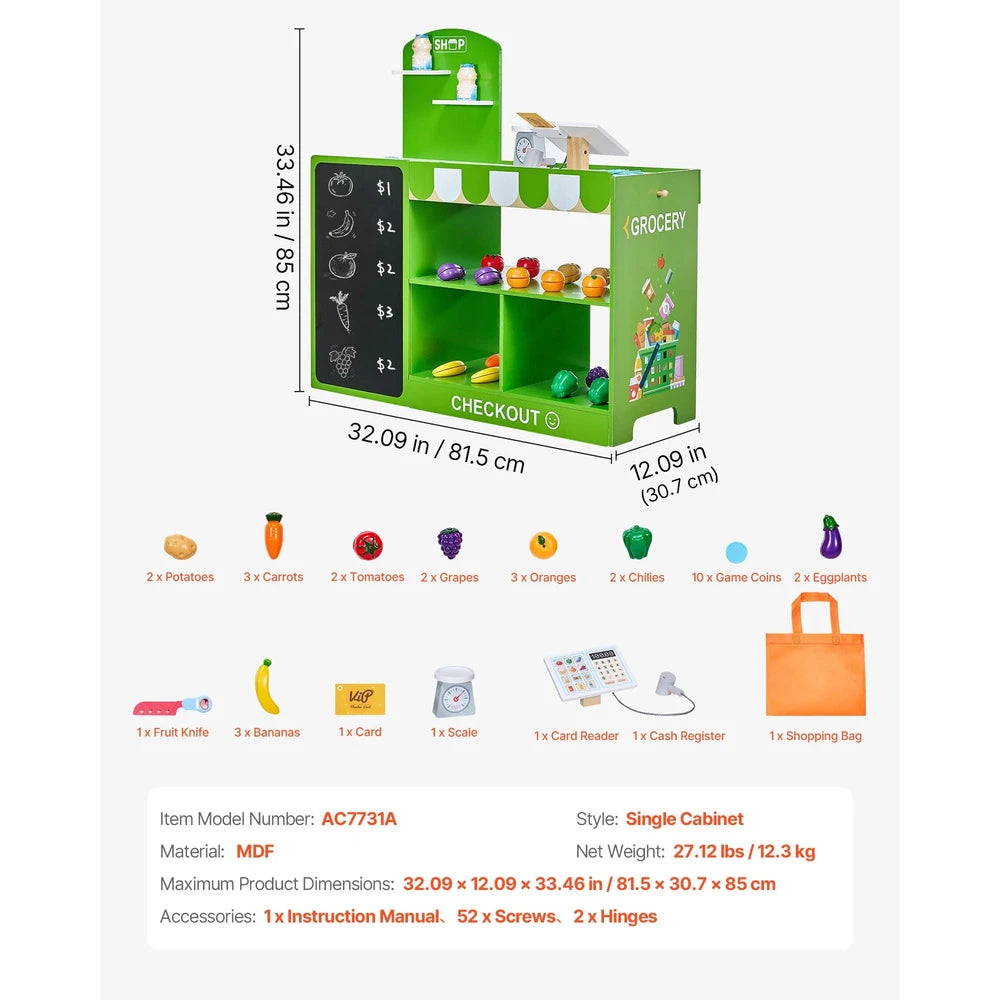 Wooden Grocery Store Playset – Pretend Market Stand for Kids