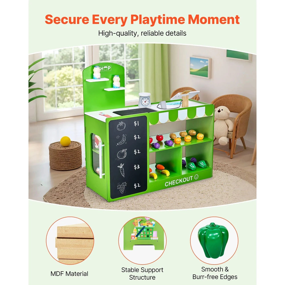 Wooden Grocery Store Playset – Pretend Market Stand for Kids