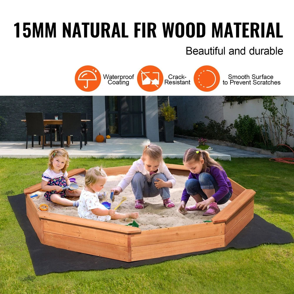 Wooden Sandbox with Cover – Octagonal Backyard Sandbox with Seating