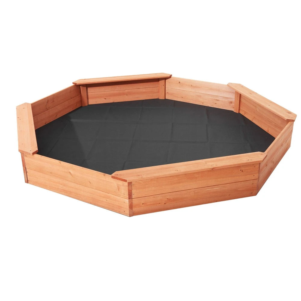 Wooden Sandbox with Cover – Octagonal Backyard Sandbox with Seating