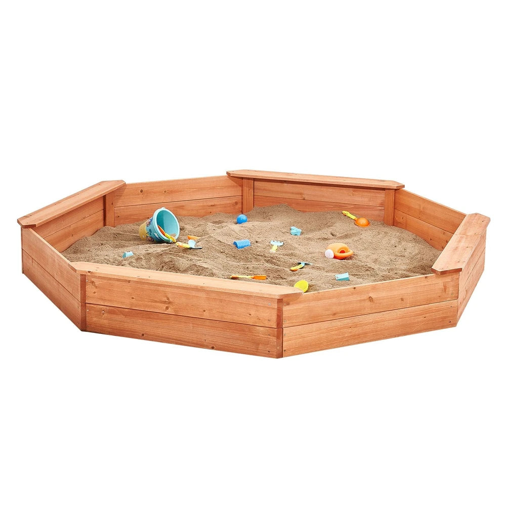 Wooden Sandbox with Cover – Octagonal Backyard Sandbox with Seating