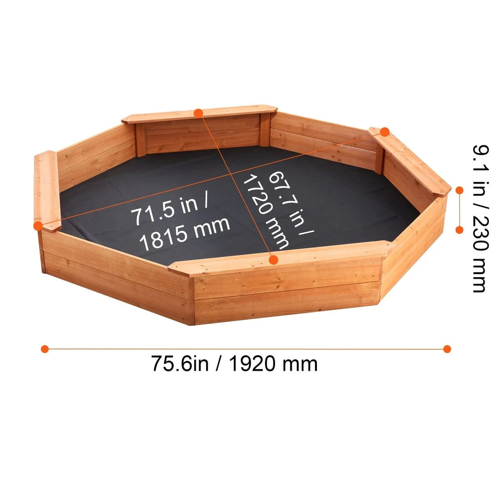 Wooden Sandbox with Cover – Octagonal Backyard Sandbox with Seating