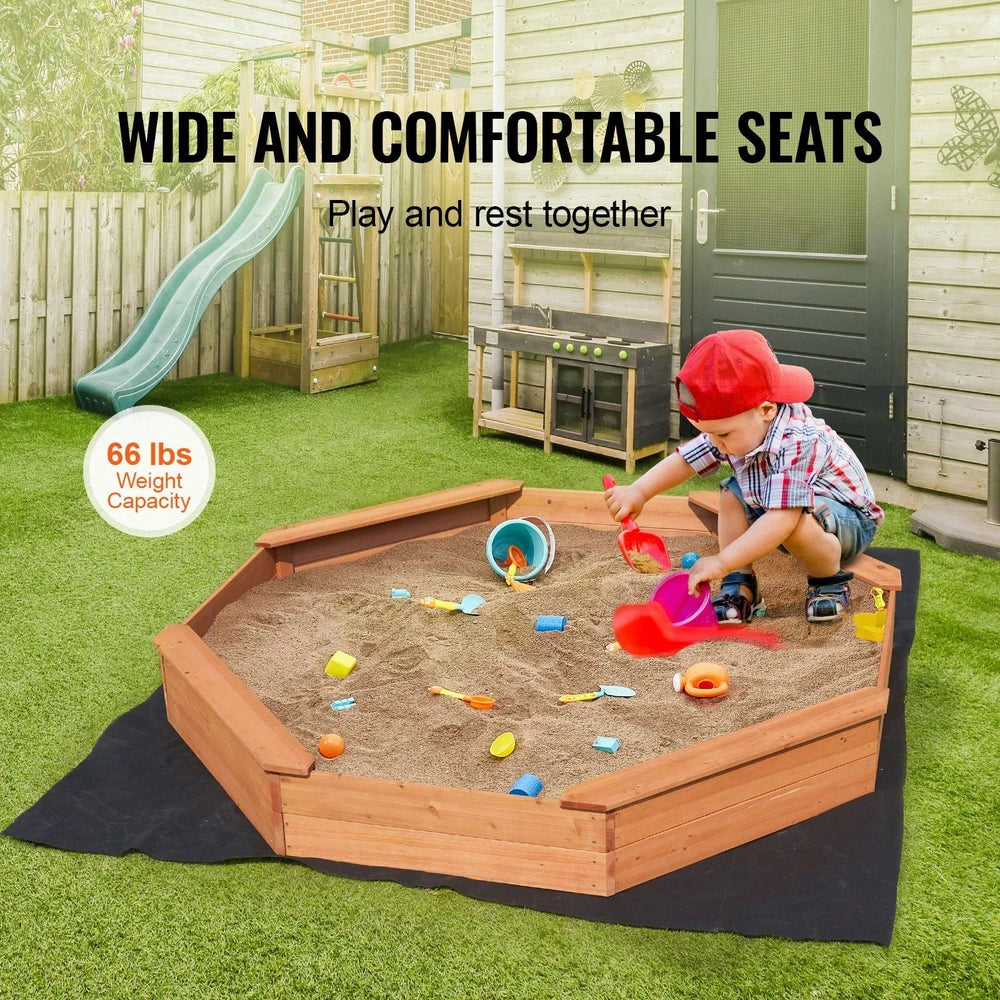 Wooden Sandbox with Cover – Octagonal Backyard Sandbox with Seating