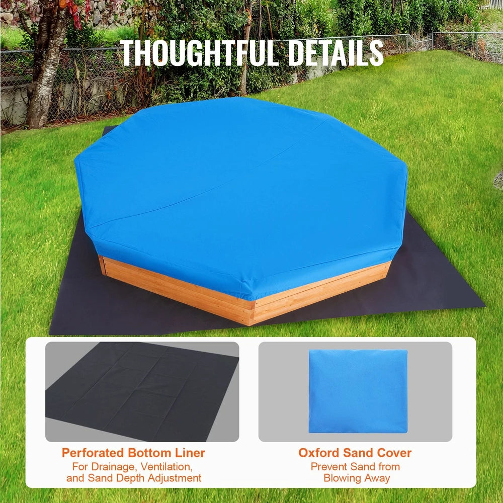 Wooden Sandbox with Cover – Octagonal Backyard Sandbox with Seating