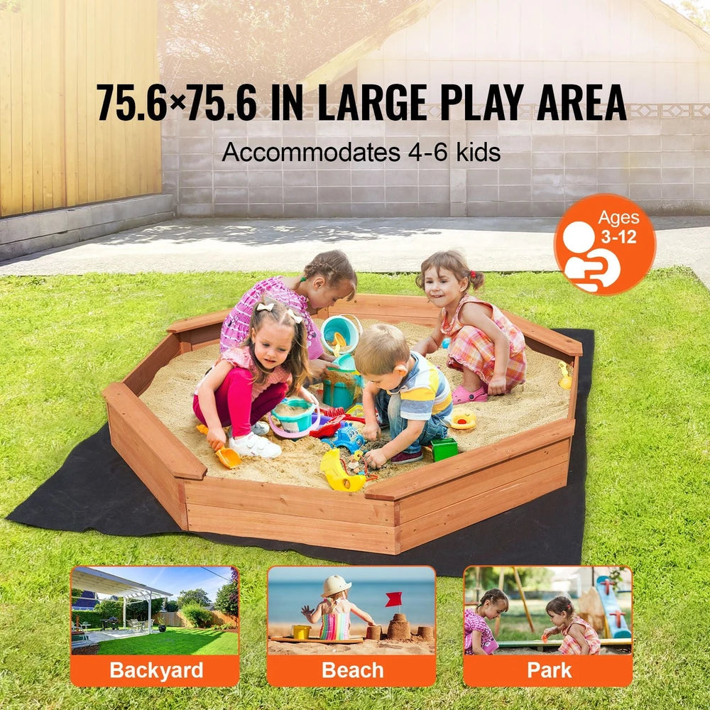 Wooden Sandbox with Cover – Octagonal Backyard Sandbox with Seating