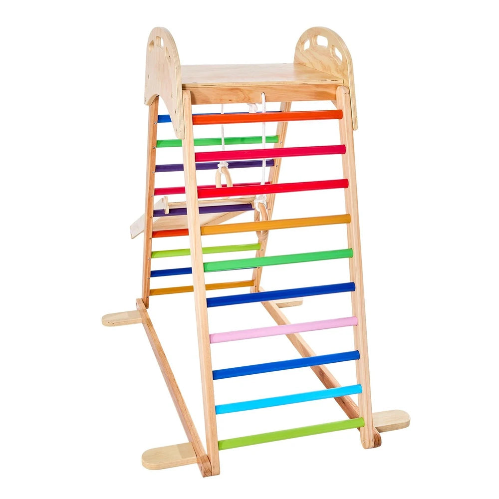 4-in-1 Wooden Montessori Jungle Gym – Indoor Climber with Rock Wall & Slide