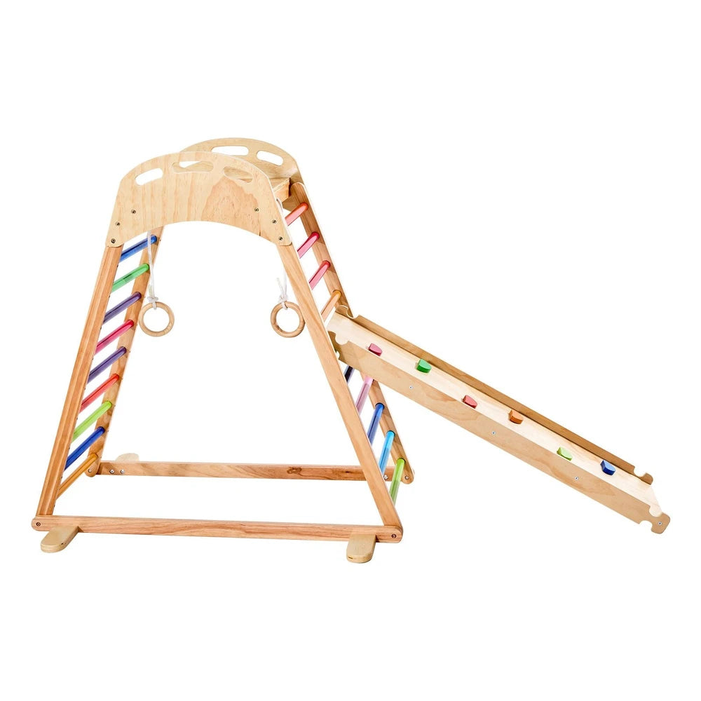 4-in-1 Wooden Montessori Jungle Gym – Indoor Climber with Rock Wall & Slide