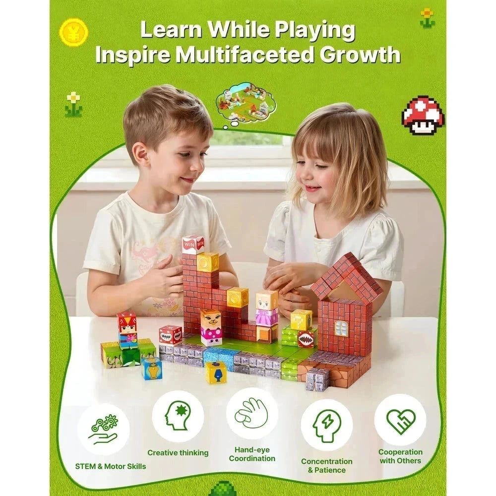 Magnetic Building Cubes 100 PCS – Castle STEM Construction Set, Ages 3+