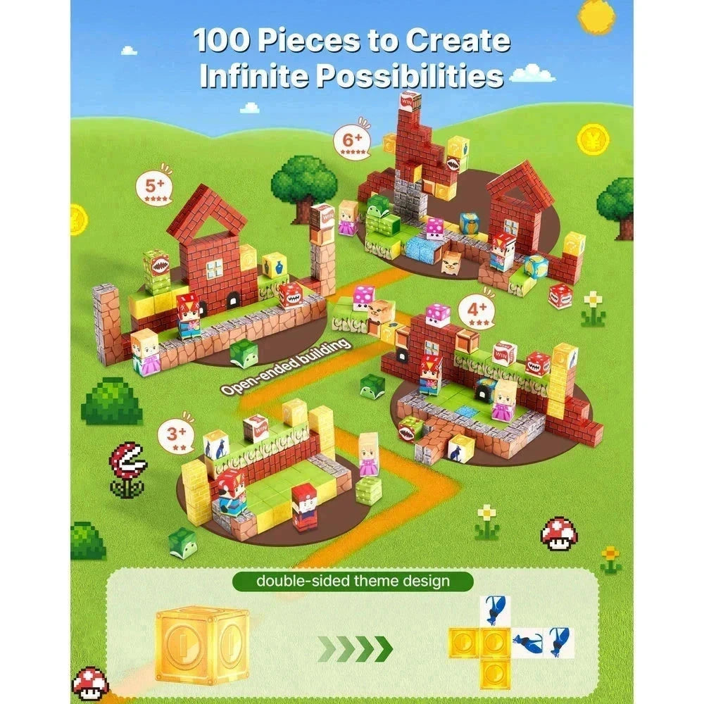 Magnetic Building Cubes 100 PCS – Castle STEM Construction Set, Ages 3+