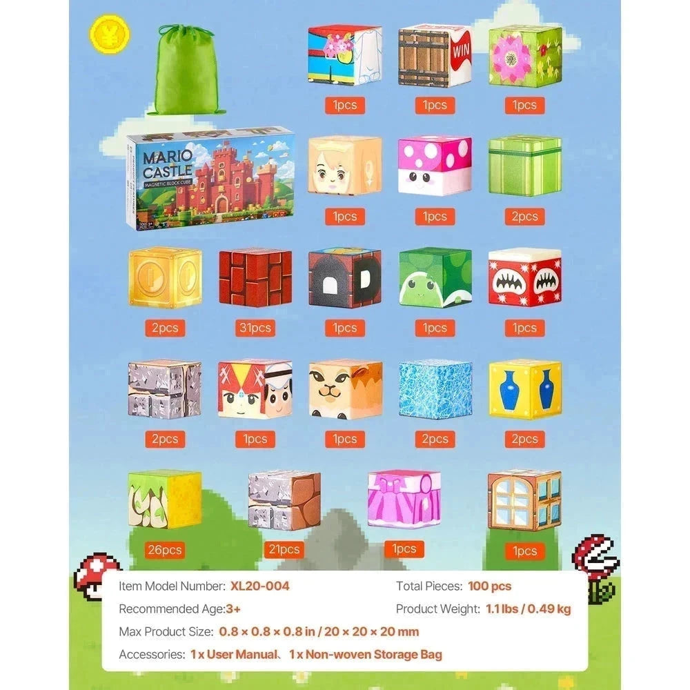 Magnetic Building Cubes 100 PCS – Castle STEM Construction Set, Ages 3+