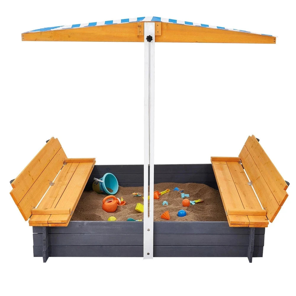 Wooden Kids Sandbox – Backyard Sandbox with Adjustable Sun Canopy