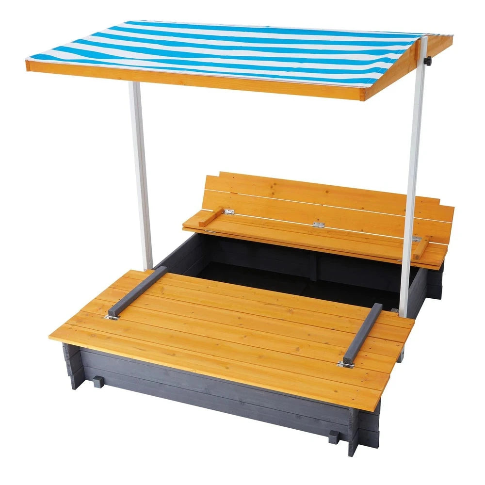 Wooden Kids Sandbox – Backyard Sandbox with Adjustable Sun Canopy