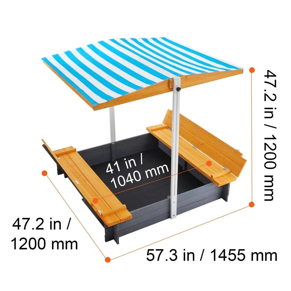 Wooden Kids Sandbox – Backyard Sandbox with Adjustable Sun Canopy