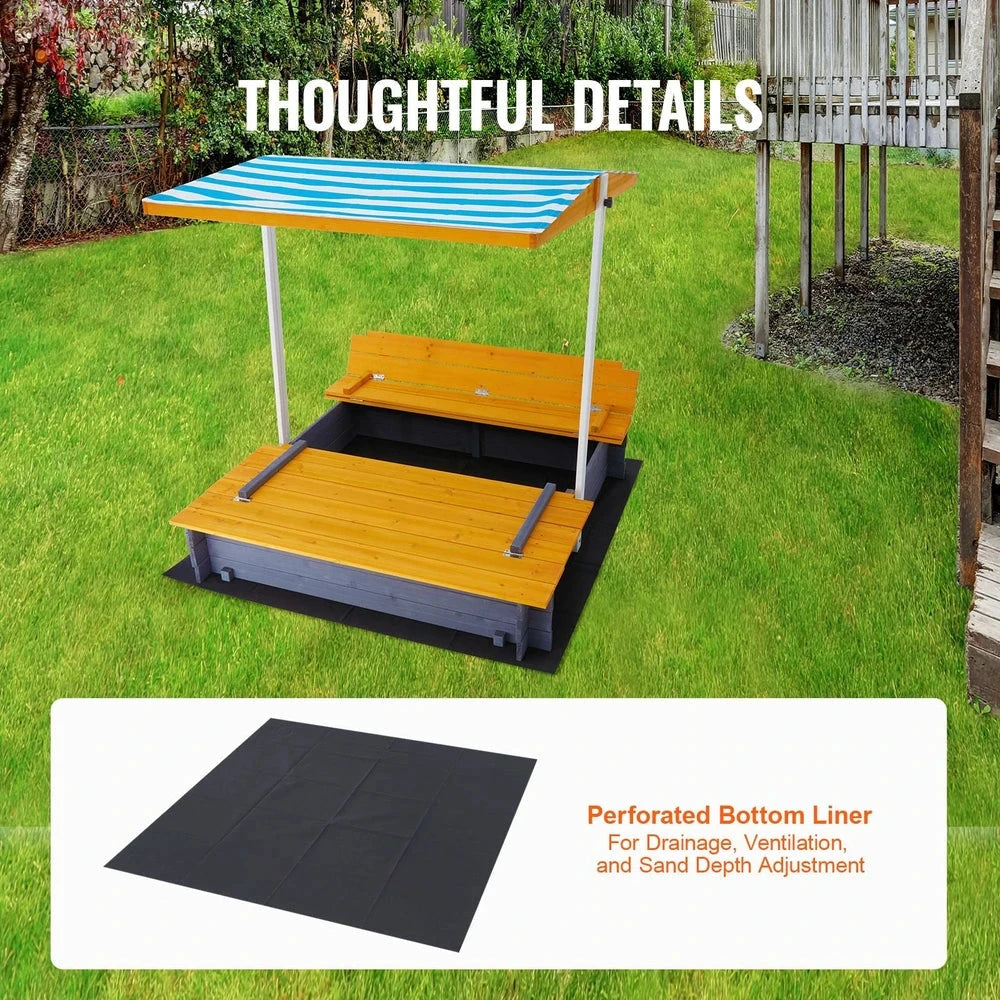 Wooden Kids Sandbox – Backyard Sandbox with Adjustable Sun Canopy