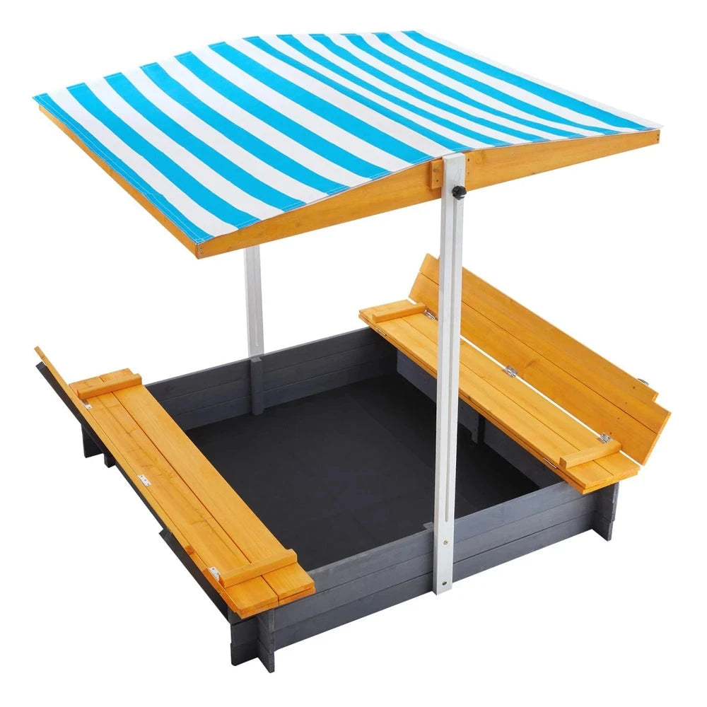 Wooden Kids Sandbox – Backyard Sandbox with Adjustable Sun Canopy