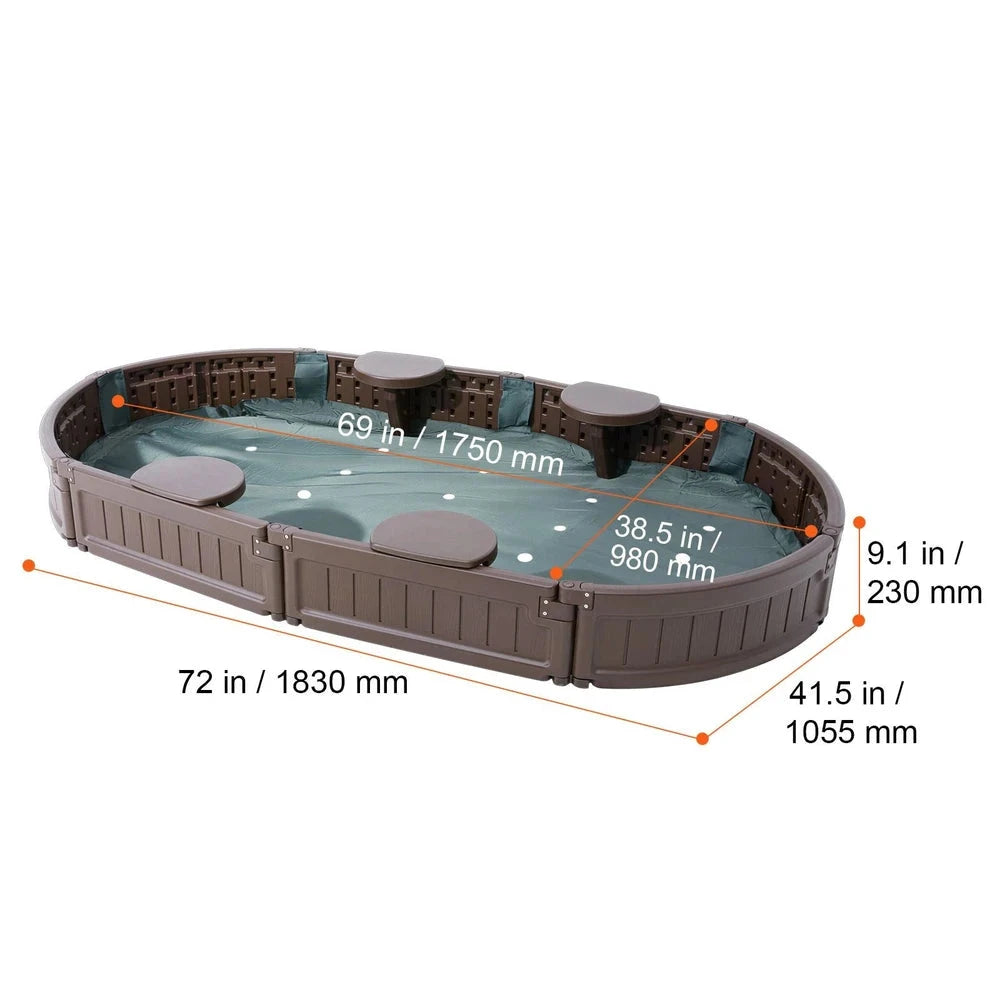 Oval Kids Sandbox – Durable HDPE Sandbox with Seating & Cover