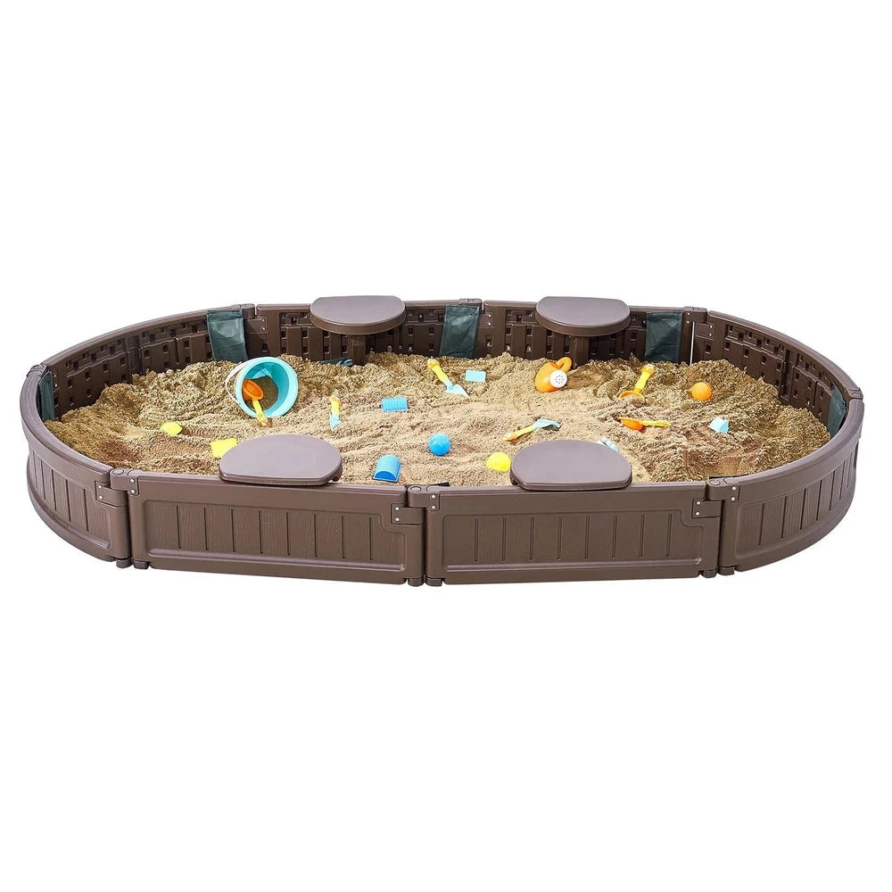 Oval Kids Sandbox – Durable HDPE Sandbox with Seating & Cover