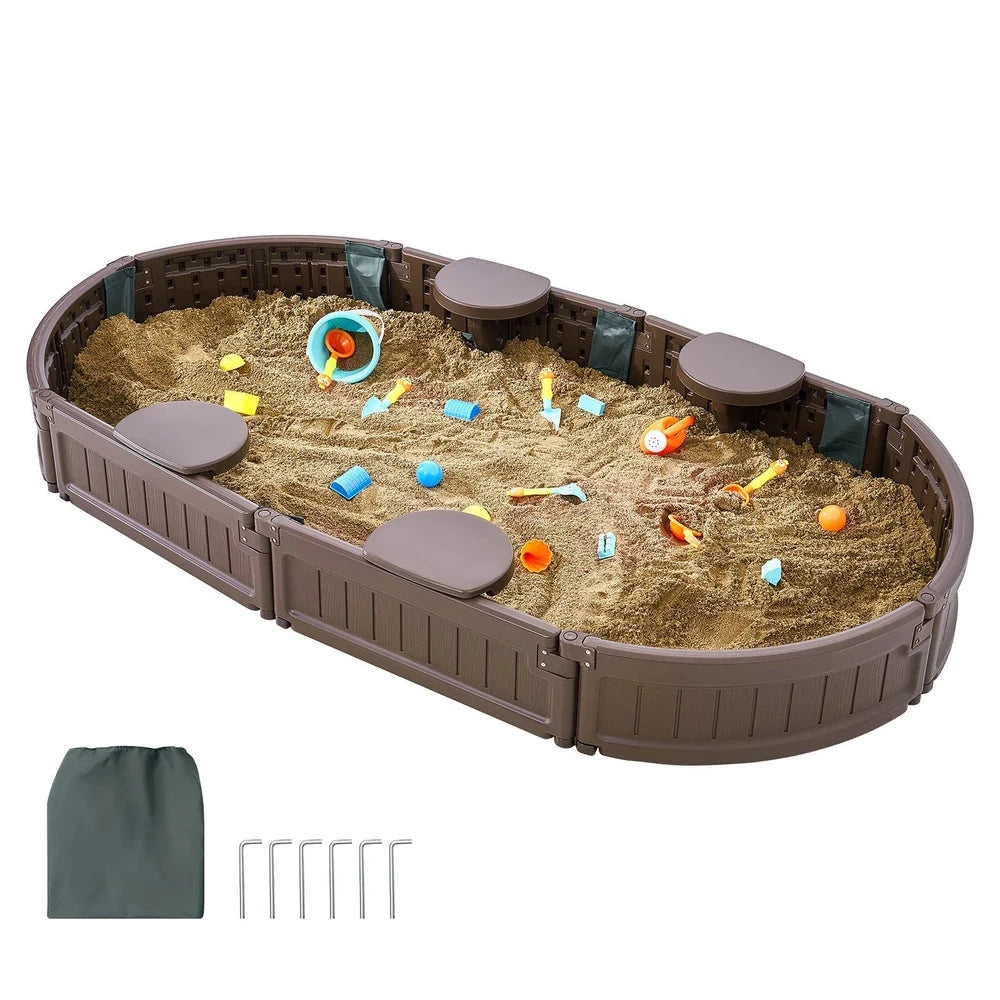 Oval Kids Sandbox – Durable HDPE Sandbox with Seating & Cover