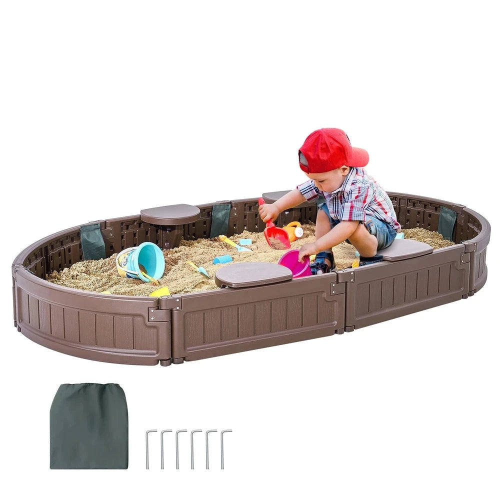 Oval Kids Sandbox – Durable HDPE Sandbox with Seating & Cover