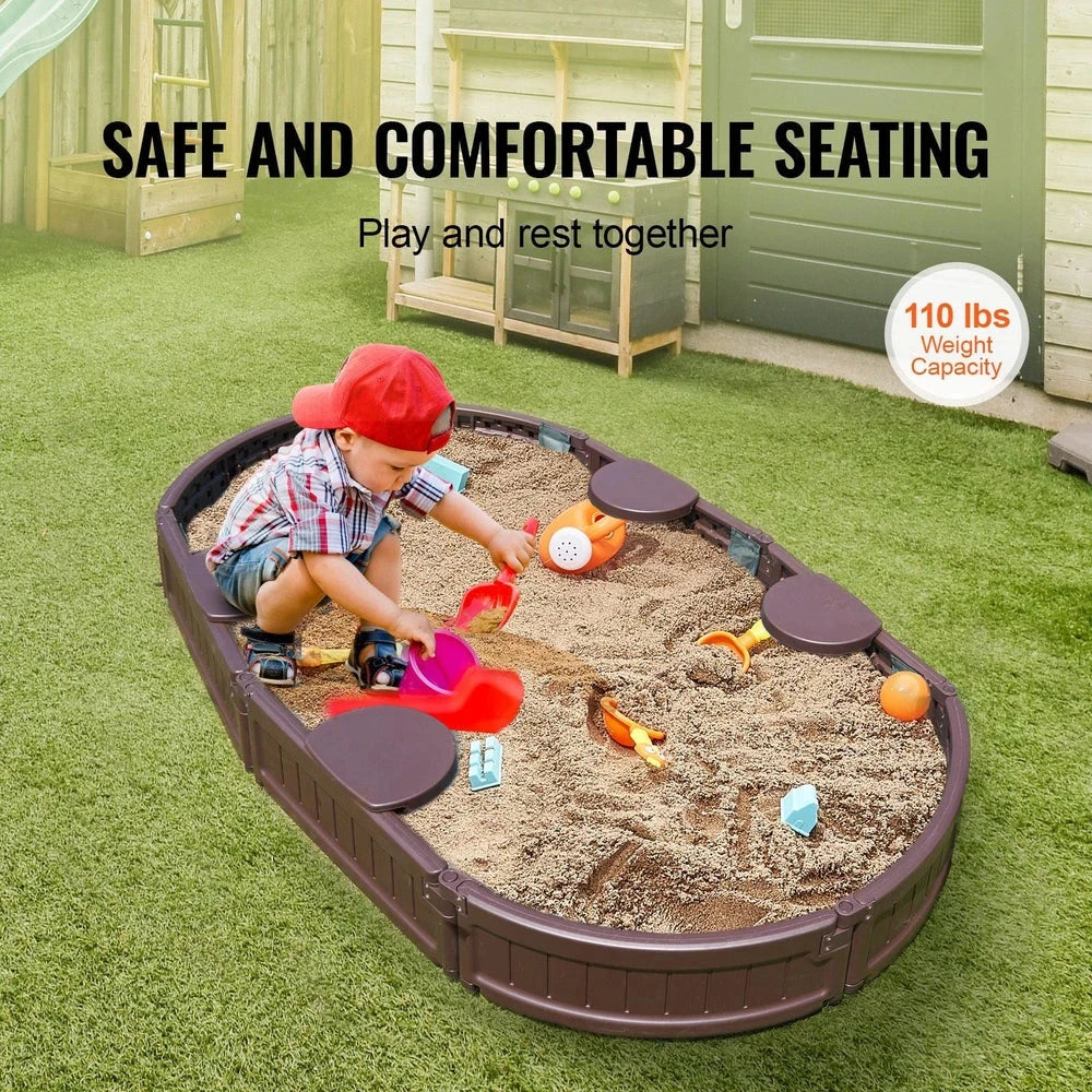 Oval Kids Sandbox – Durable HDPE Sandbox with Seating & Cover