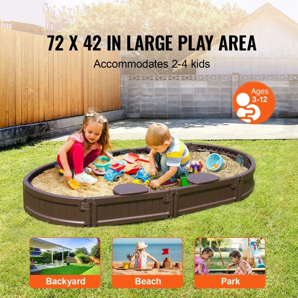 Oval Kids Sandbox – Durable HDPE Sandbox with Seating & Cover