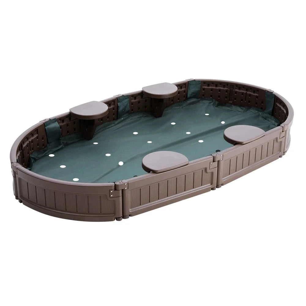 Oval Kids Sandbox – Durable HDPE Sandbox with Seating & Cover