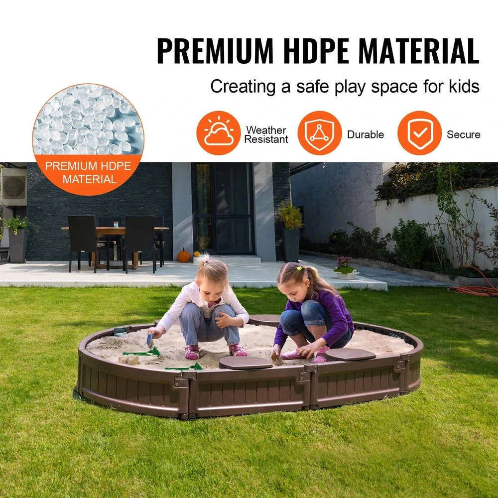 Oval Kids Sandbox – Durable HDPE Sandbox with Seating & Cover
