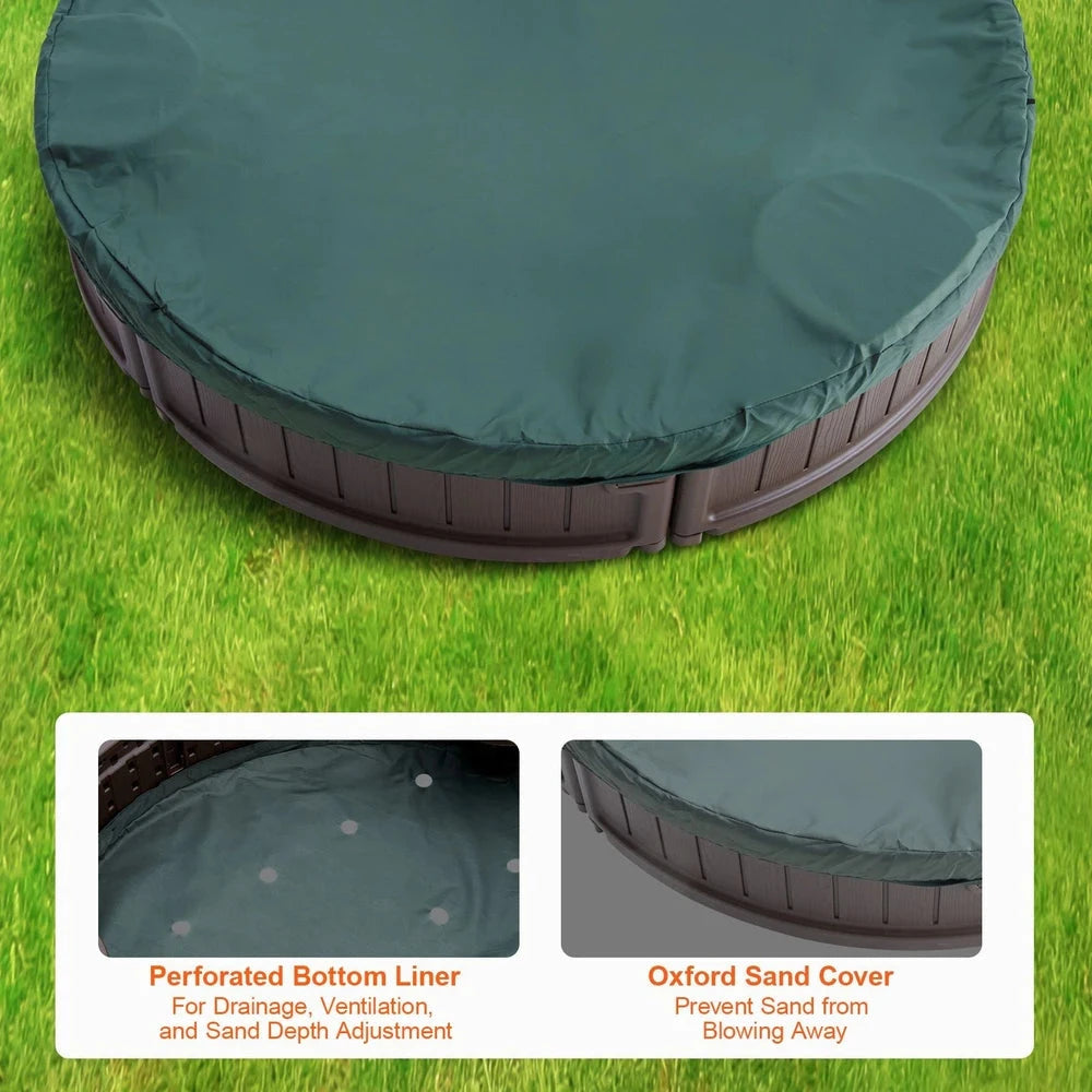 Oval Kids Sandbox – Durable HDPE Sandbox with Seating & Cover
